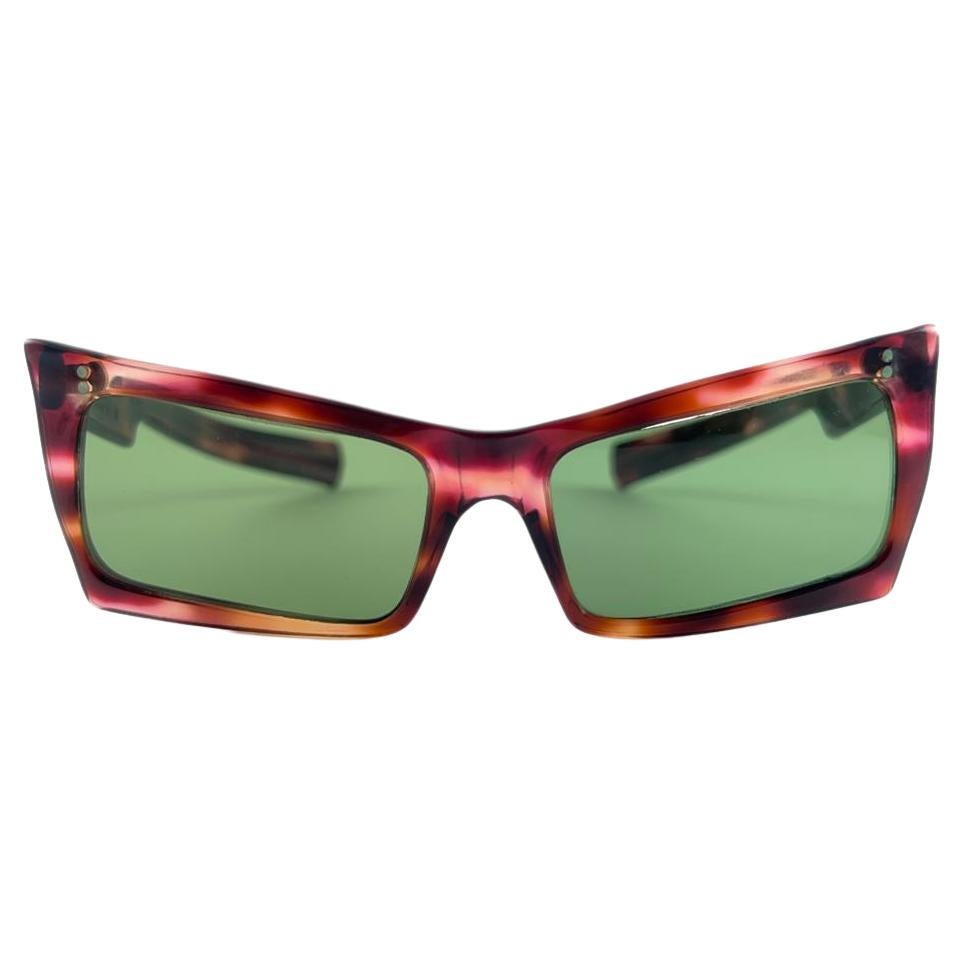 Mint Vintage Midcentury Rectangular Translucent Frame 60's Sunglasses France en vente
