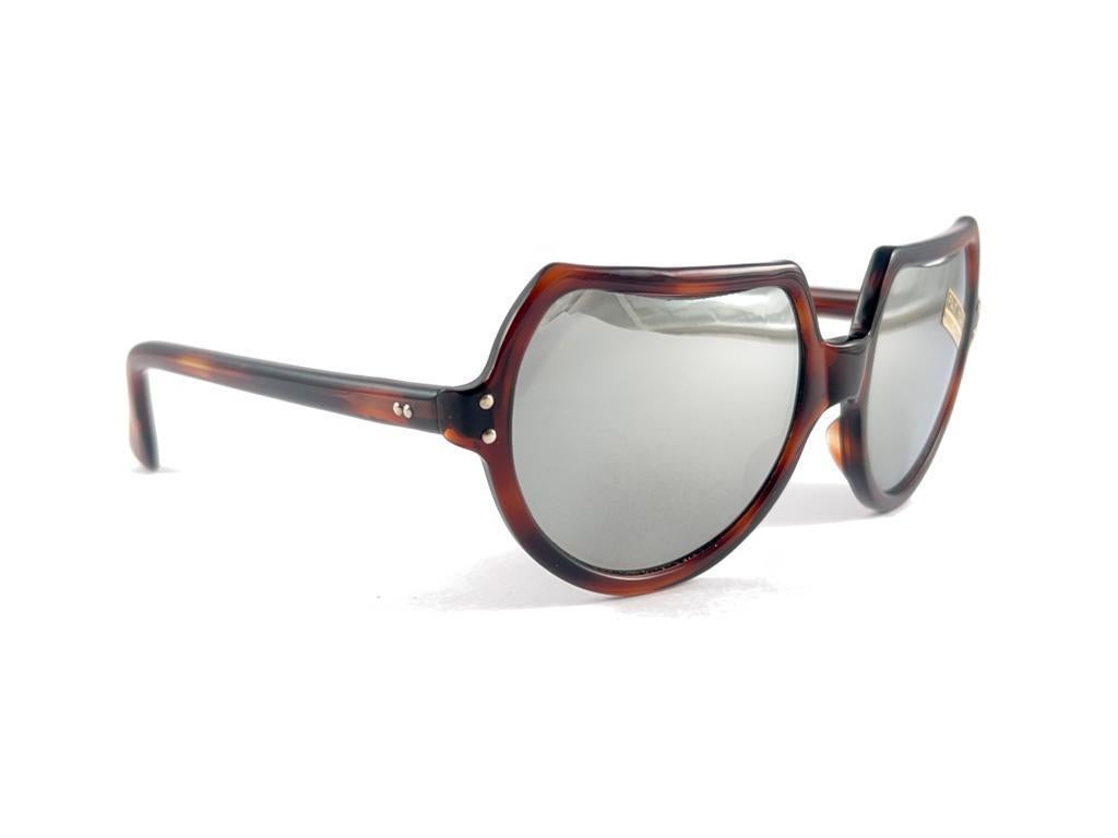New Vintage Midcentury Tortoise Mirrored Lenses Frame 60'S Sunglasses France For Sale 3