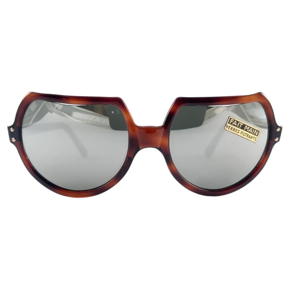 New Vintage Midcentury Tortoise Mirrored Lenses Frame 60'S Sunglasses France For Sale