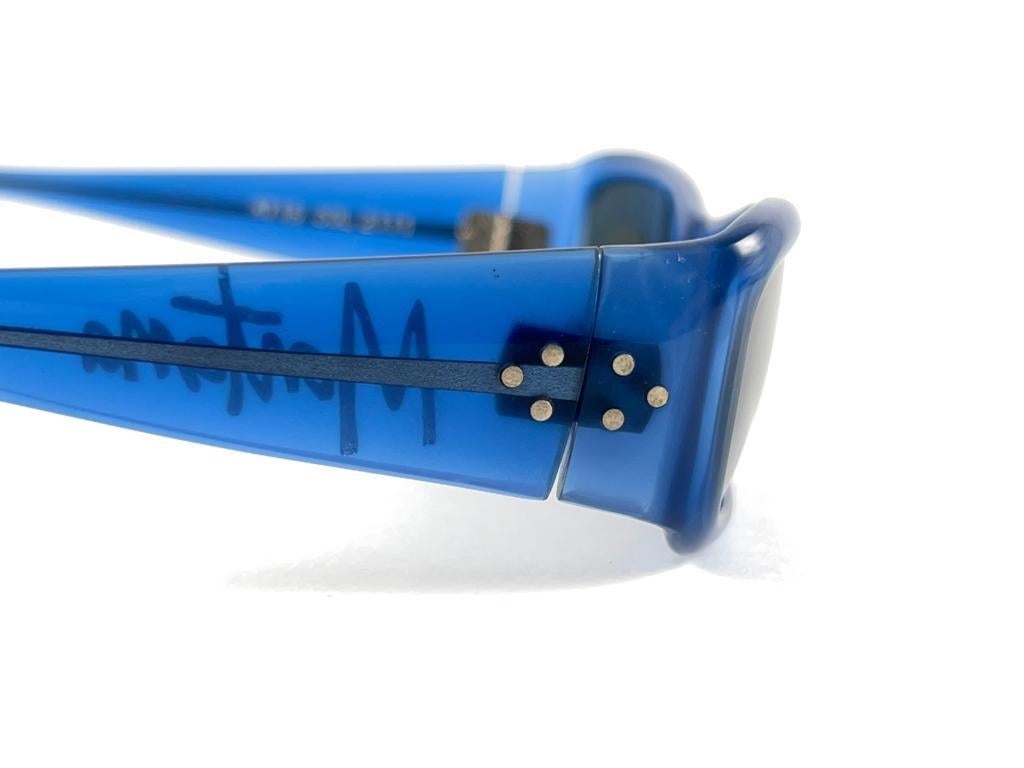 Mint Vintage Montana M716 Rectangular Blue Frame Handmade 80'S France Sunglasses For Sale 2