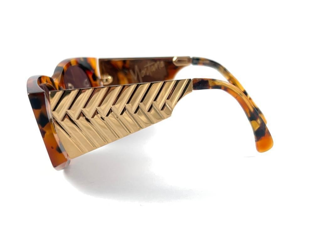 Brown Mint Vintage Montana Tortoise & Gold Handmade in France Sunglasses 1980's For Sale