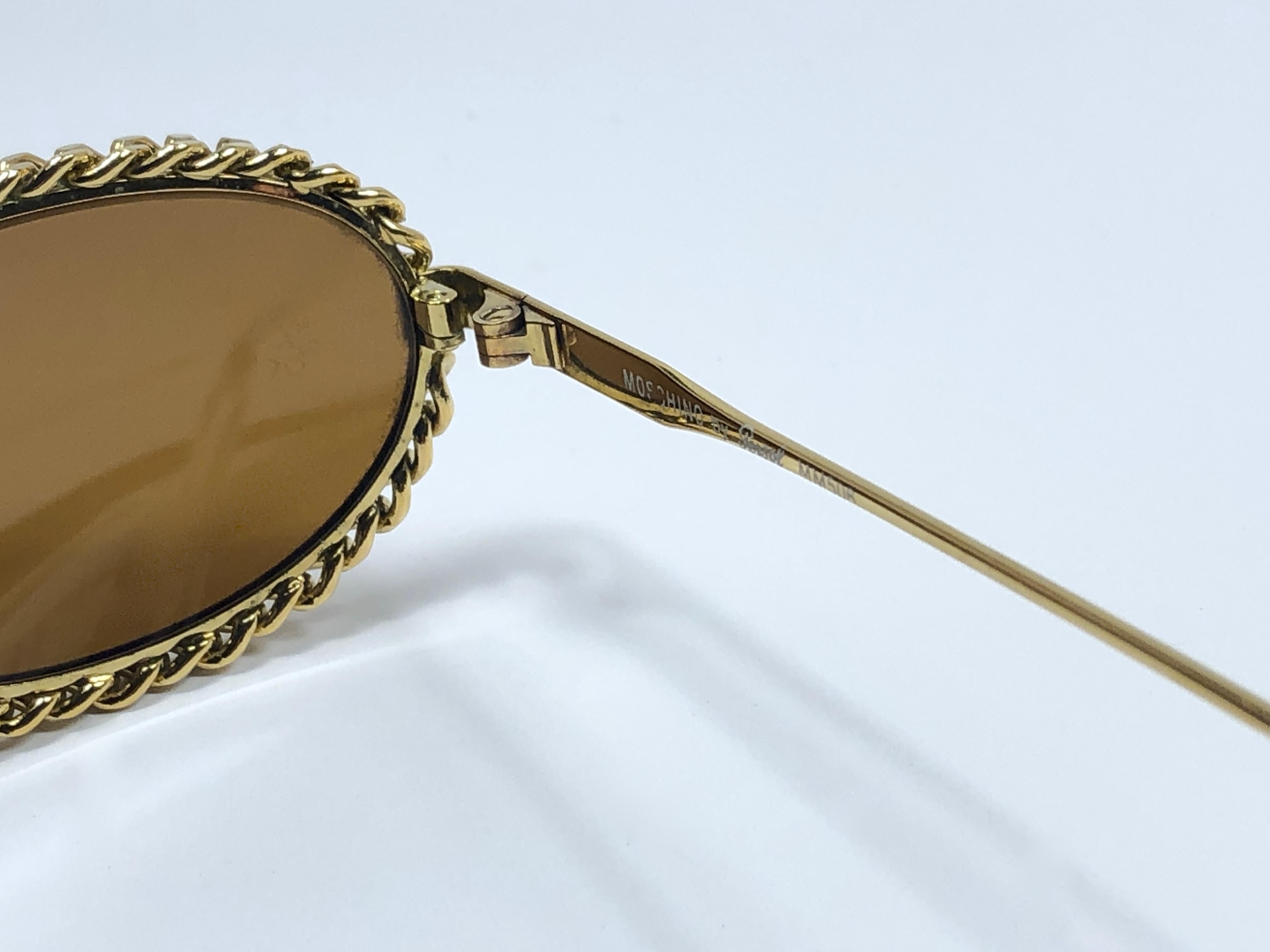 Brown Mint Vintage Moschino Oval Gold Chain 1990 Sunglasses Made in Italy