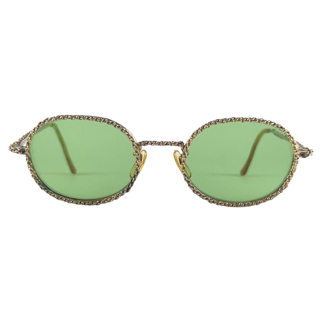 Mint Vintage Oval " Chained " Gold Frame Medium Green Lenses 60'S Made In Italy