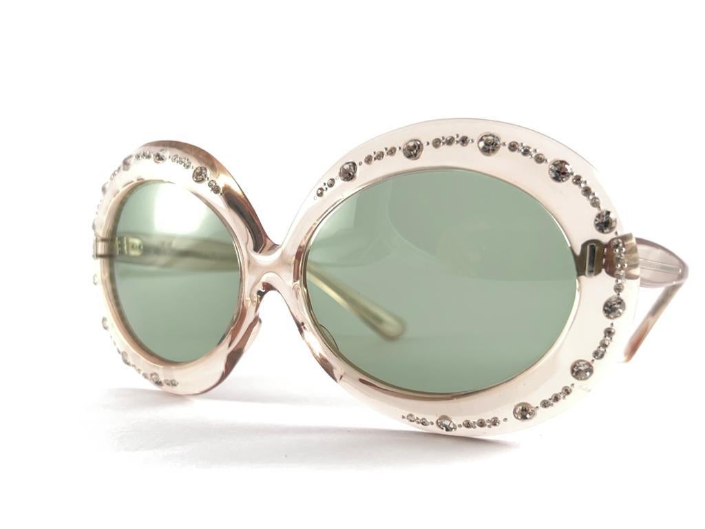 Gray Mint Vintage Oversized Translucent Sunglasses 1970'S Made In France For Sale