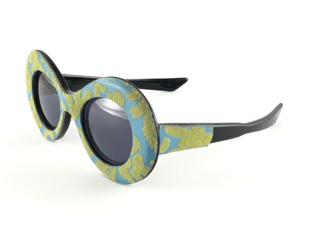 Women's or Men's Mint Vintage Pompeii Turquoise Fabric Made in Italy Sunglasses, 1960   For Sale