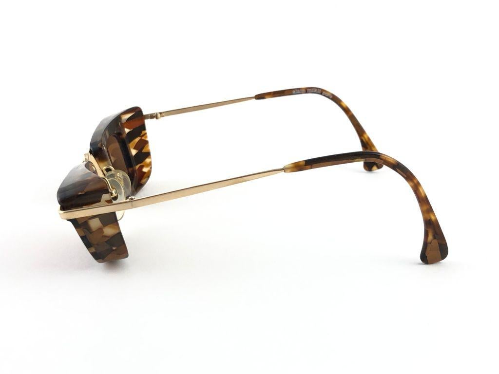 Marron Alain Mikli - Lunettes de soleil vintage rares couleur menthe avec nuances noires et brunes, taille 4103 624, 1990 en vente