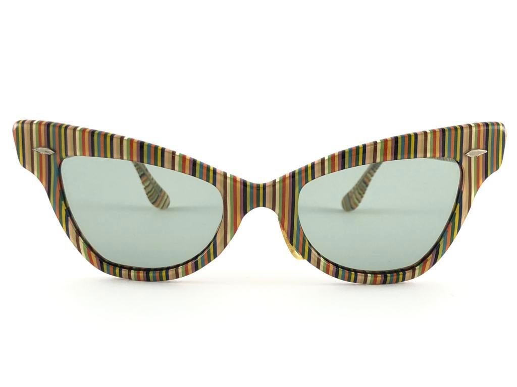 Gray Mint Vintage Ray Ban Multicolors 1960's MidCentury Green Lens USA B&L Sunglasses