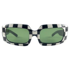 Menta Vintage Lentes Rectangulares "A Cuadros" Verdes 1960'S Made In France