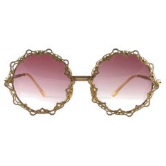 Mint Vintage Round Gold Frame Gradient Pink Lenses 1960'S Made In Italy