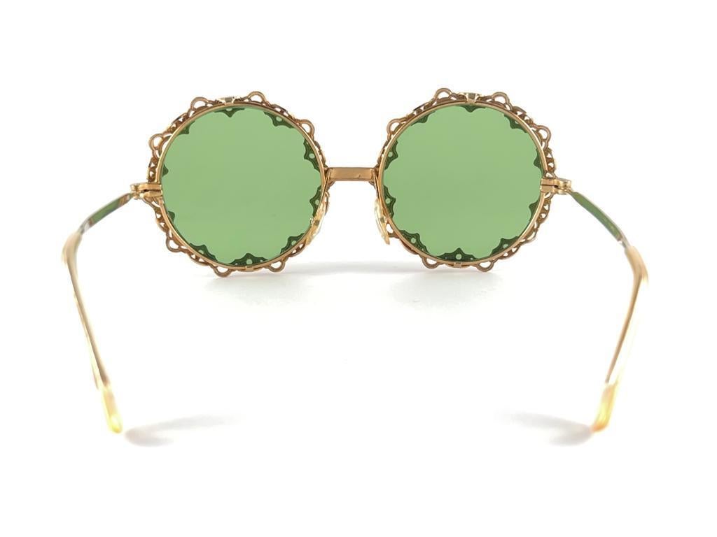 Mint Vintage Round Gold Frame Medium Green Lenses 1960'S Made In Italy For Sale 6
