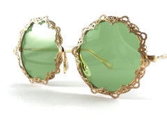 Mint Vintage Round Gold Frame Medium Green Lenses 1960'S Made In Italy
