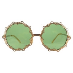 Mint Vintage Runder Goldrahmen Medium Grüne Linsen 1960er Jahre Hergestellt in Italien