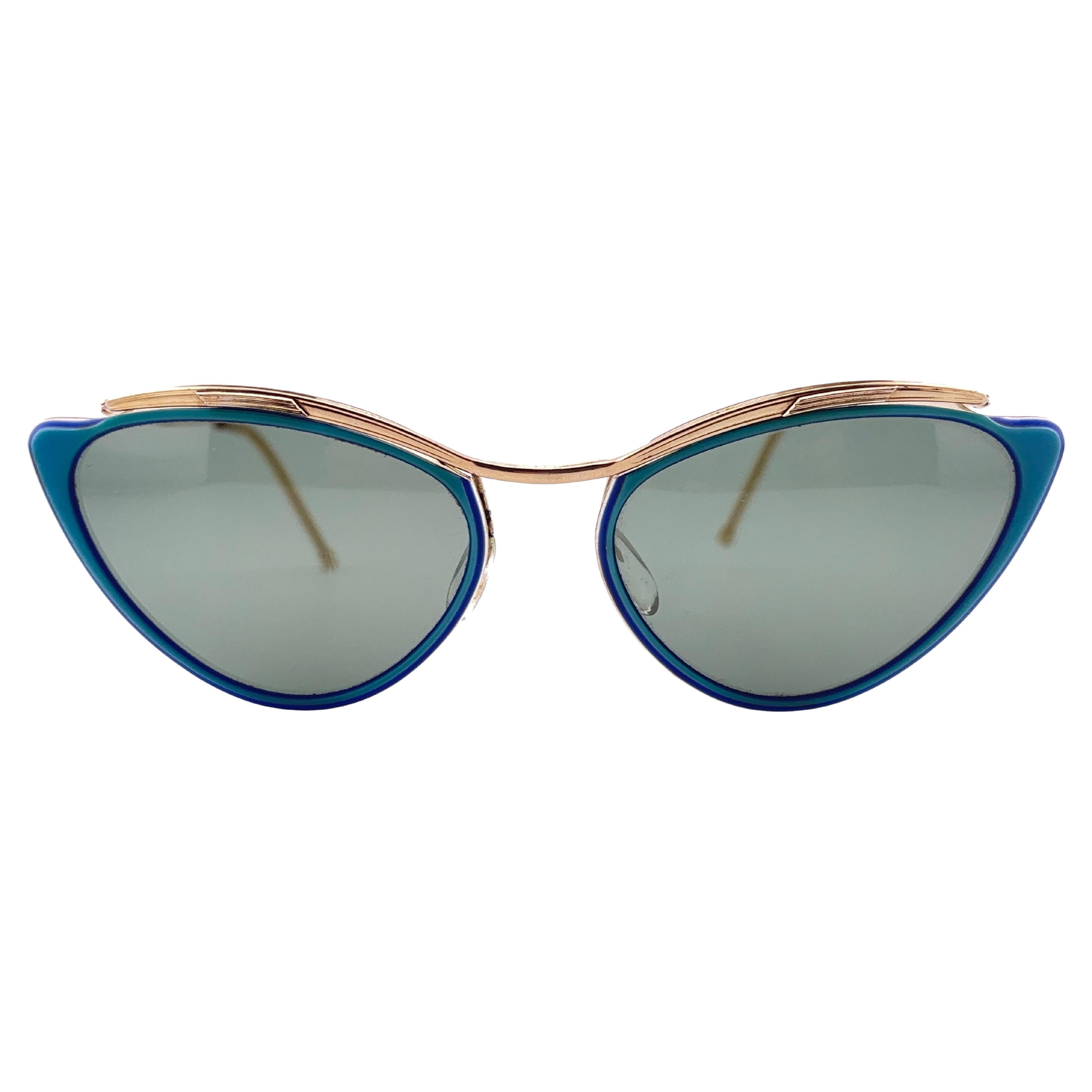 Menta Vintage Sol Amor Gafas de sol azules con montura de ojo de gato años 60 Francia