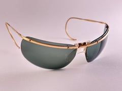Mint Vintage Sol Amor Gold Green Lens Rimless Wrap Frame Sunglasses 60's France