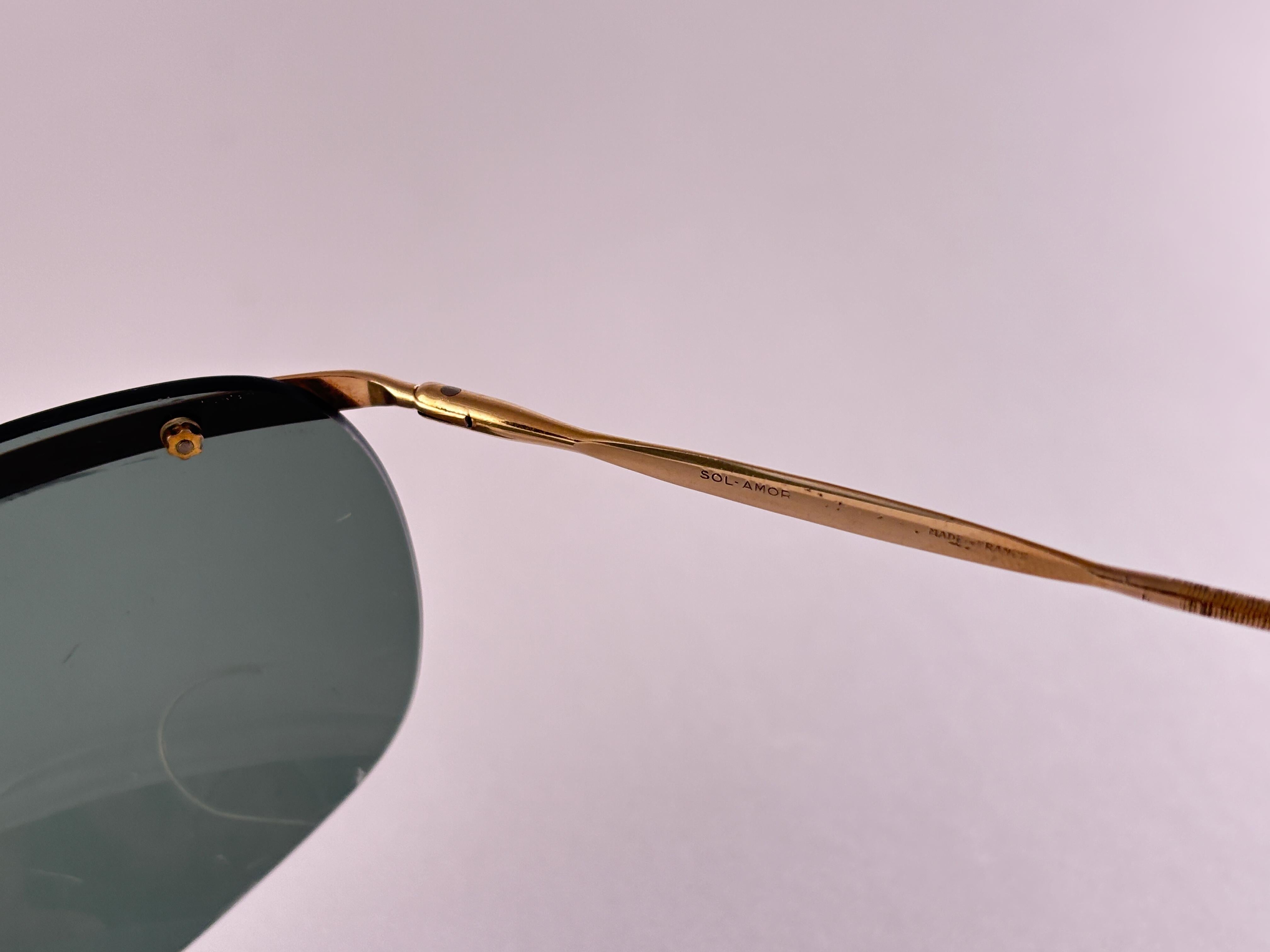 Mint Vintage Sol Amor Gold Grün Objektiv Rimless Wrap Frame Sonnenbrillen 60er Jahre Frankreich (Grau) im Angebot