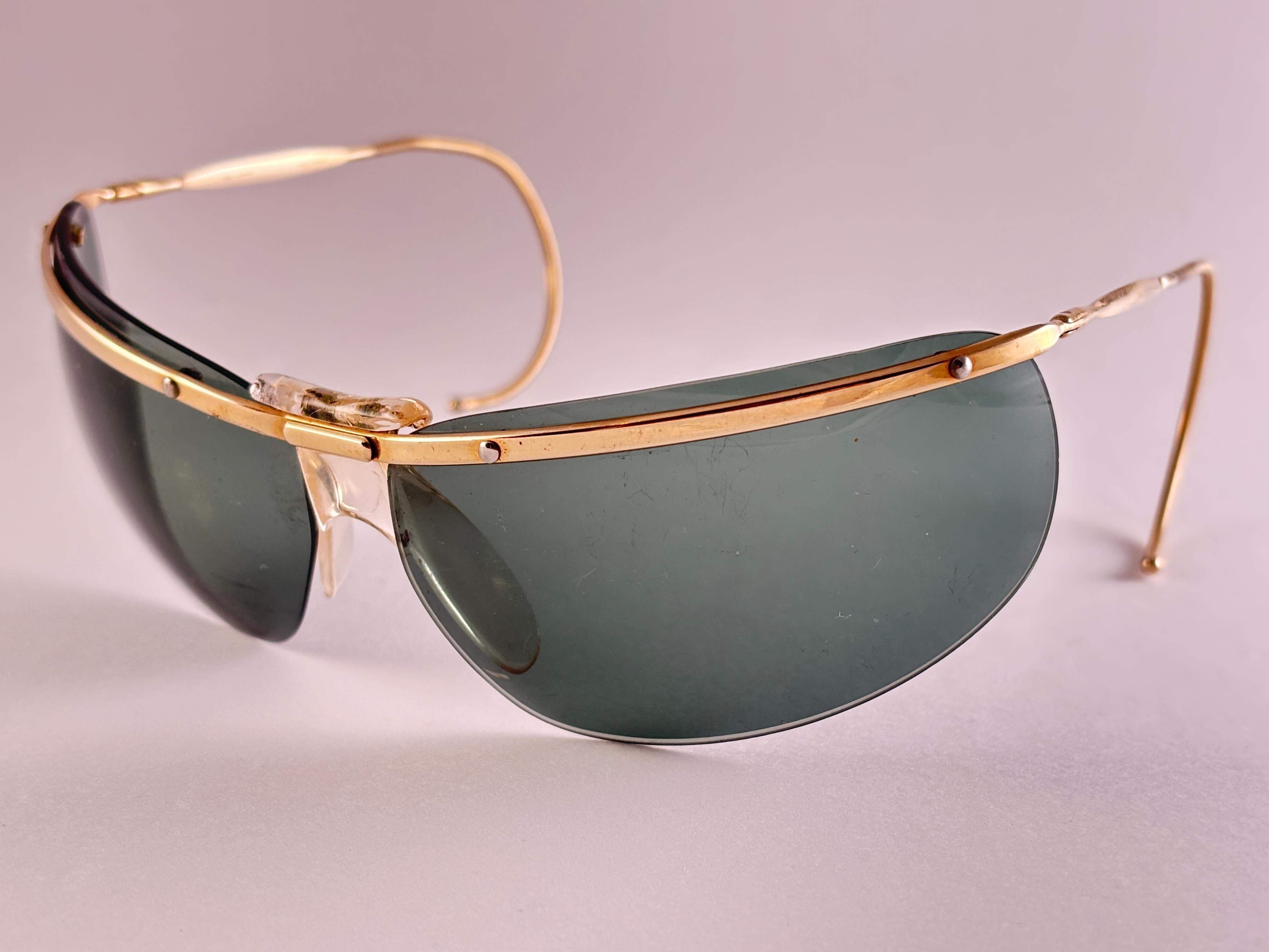 Mint Vintage Sol Amor Gold Grün Objektiv Rimless Wrap Frame Sonnenbrillen 60er Jahre Frankreich für Damen oder Herren im Angebot