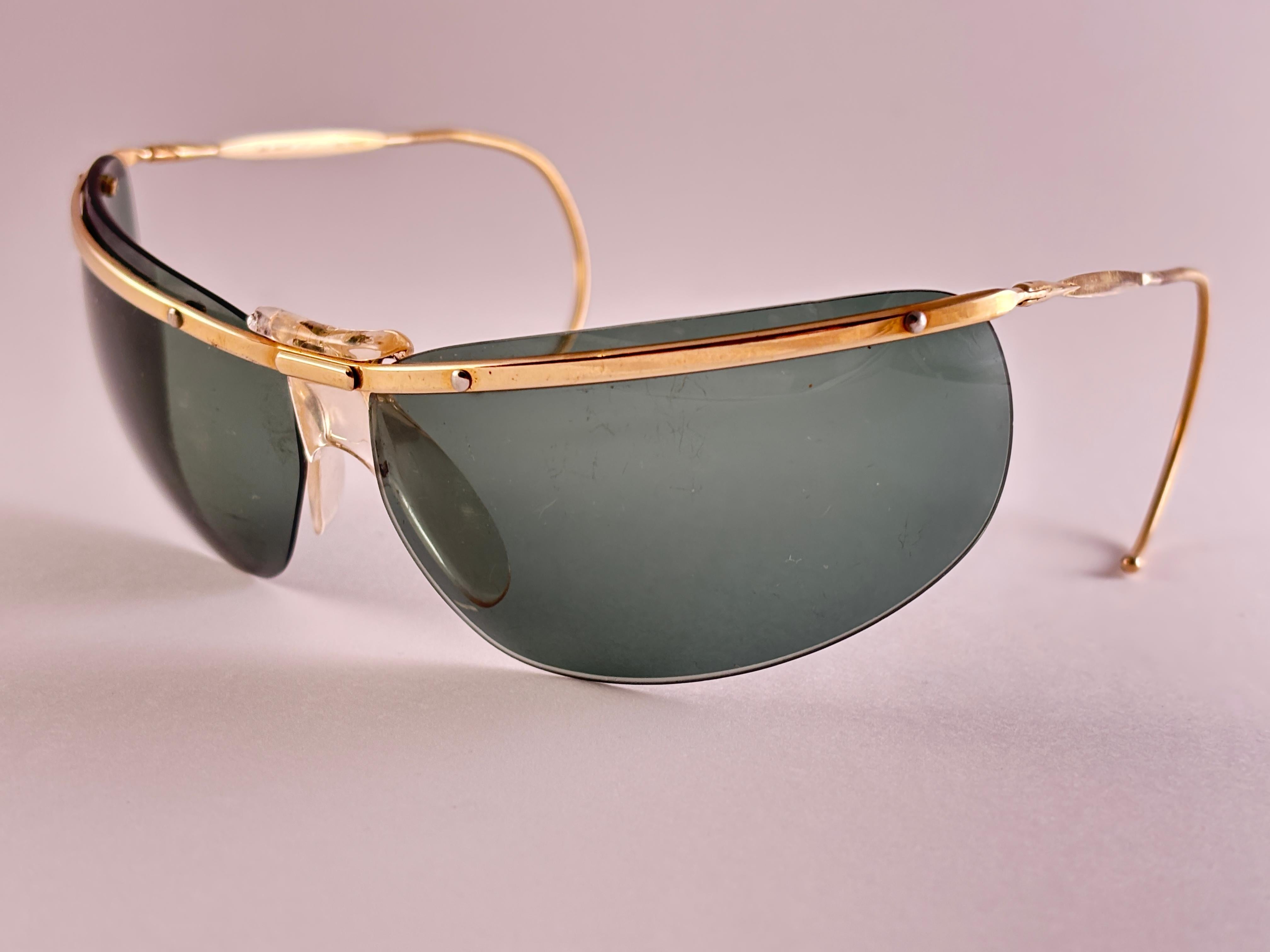 Mint Vintage Sol Amor Gold Grün Objektiv Rimless Wrap Frame Sonnenbrillen 60er Jahre Frankreich im Angebot 1