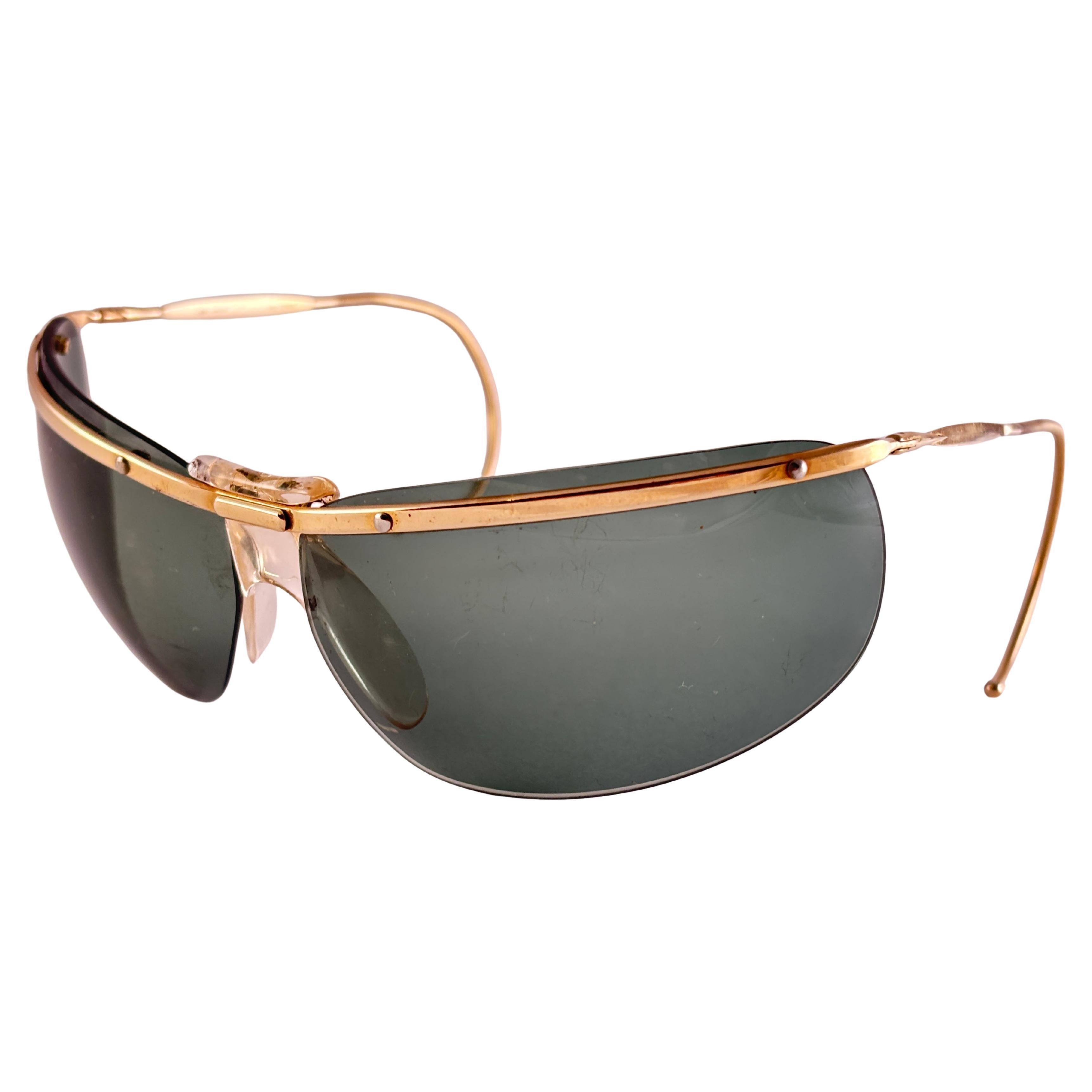 Mint Vintage Sol Amor Gold Grün Objektiv Rimless Wrap Frame Sonnenbrillen 60er Jahre Frankreich