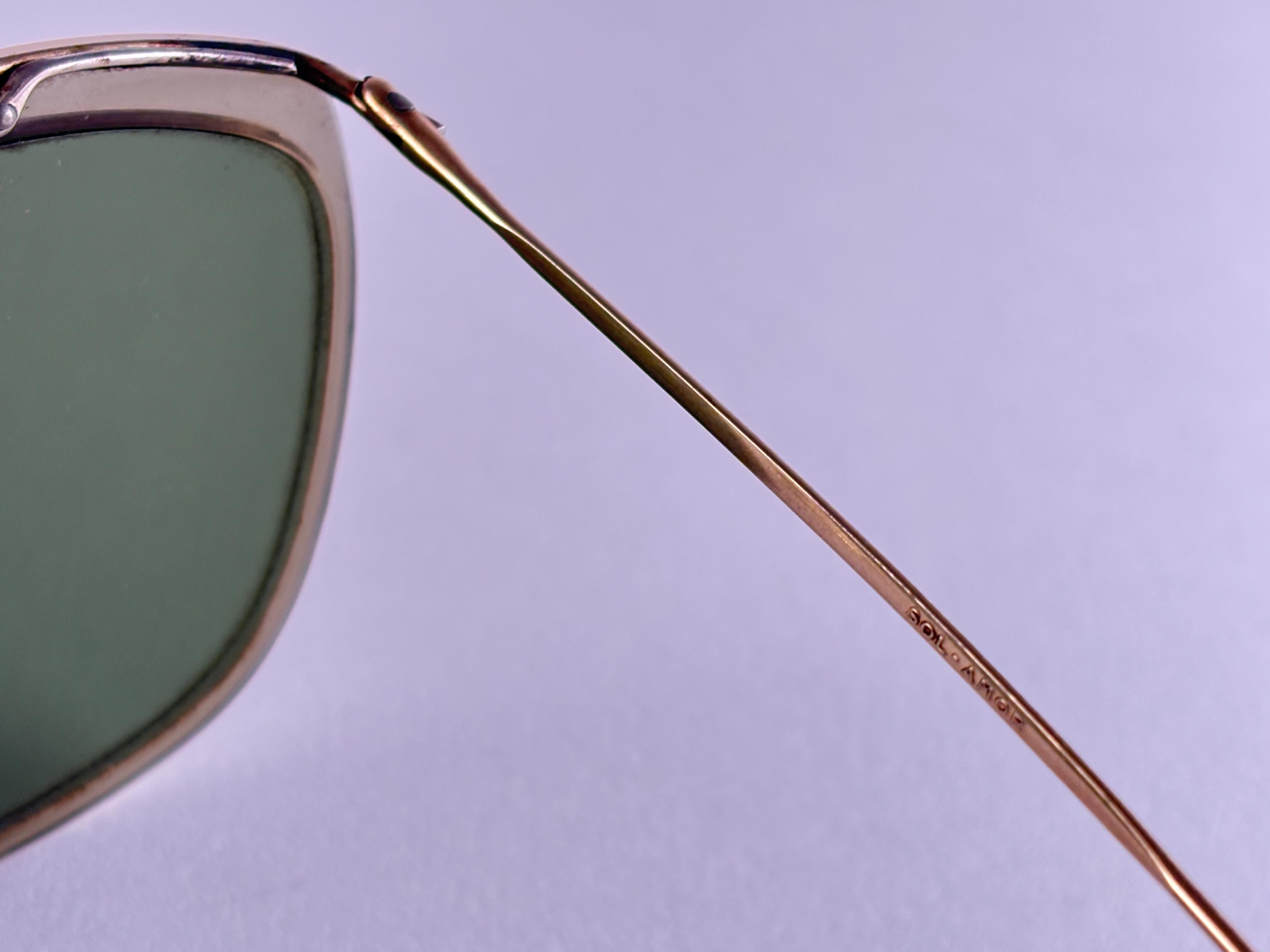 Gray Mint Vintage Sol Amor Small Grey & Gold Frame Sunglasses 1960's France For Sale