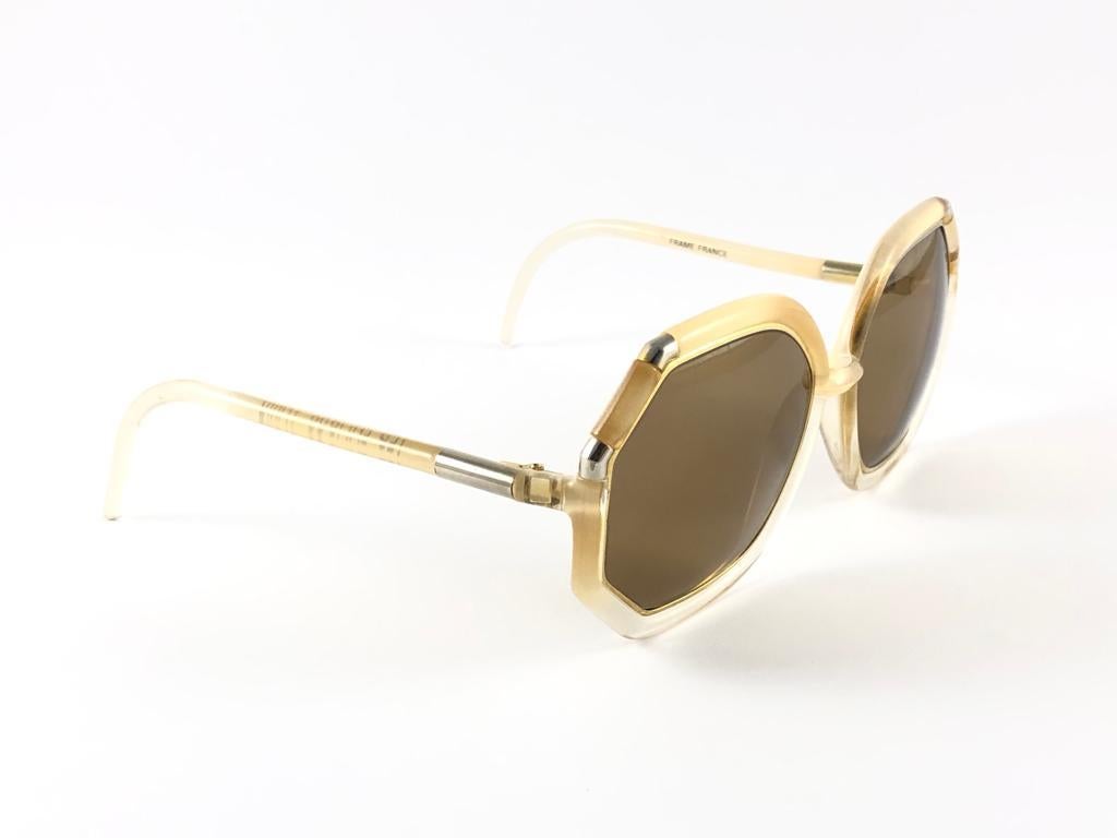 Brown Mint  Vintage Ted Lapidus Paris TL Gold & Beige 1970 Sunglasses