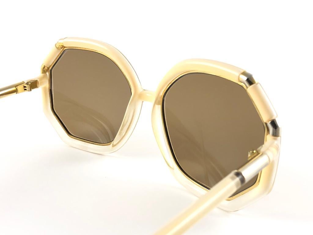 Mint  Vintage Ted Lapidus Paris TL Gold & Beige 1970 Sunglasses 1