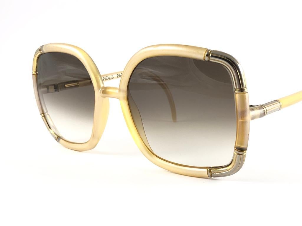 Mint  Vintage Ted Lapidus Paris TL Gold & Beige 1970 Sunglasses For Sale 2