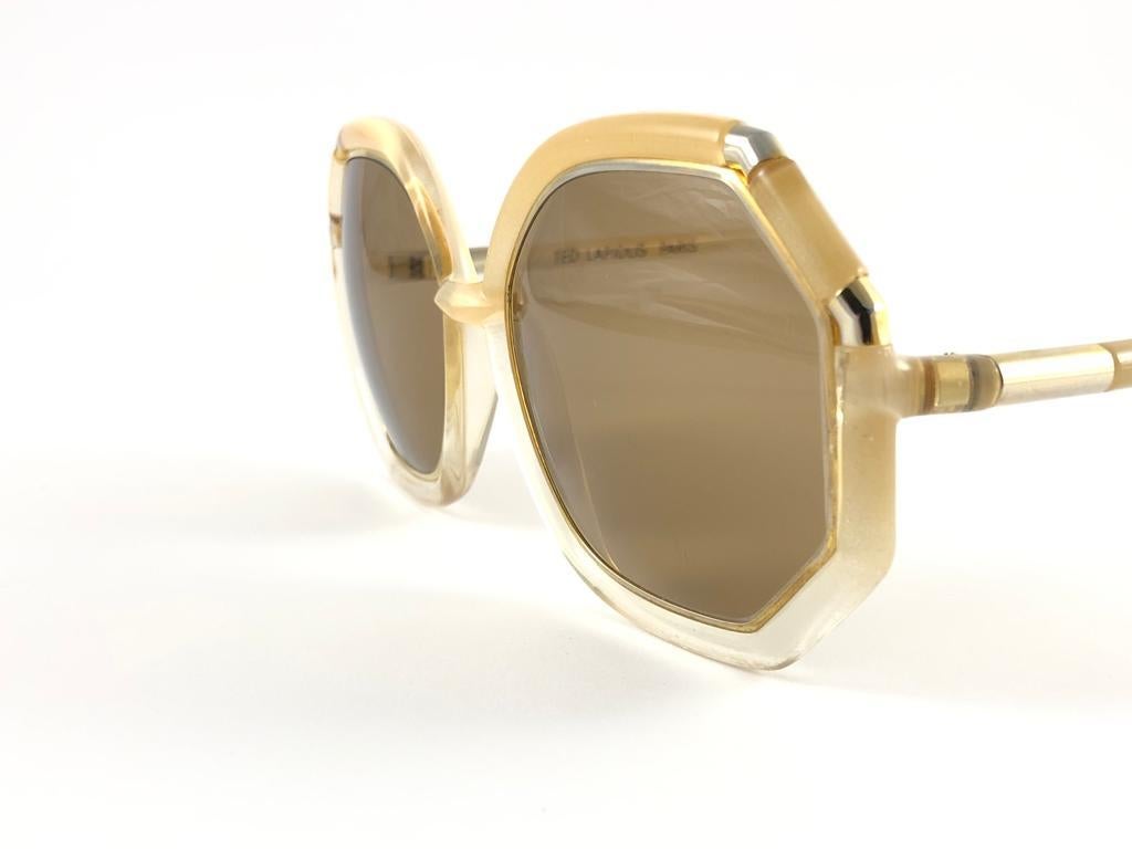 Mint  Vintage Ted Lapidus Paris TL Gold & Beige 1970 Sunglasses 3
