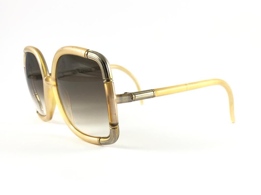 Mint  Vintage Ted Lapidus Paris TL Gold & Beige 1970 Sunglasses For Sale 5
