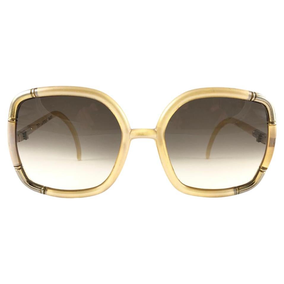 Mint  Vintage Ted Lapidus Paris TL Gold & Beige 1970 Sunglasses For Sale