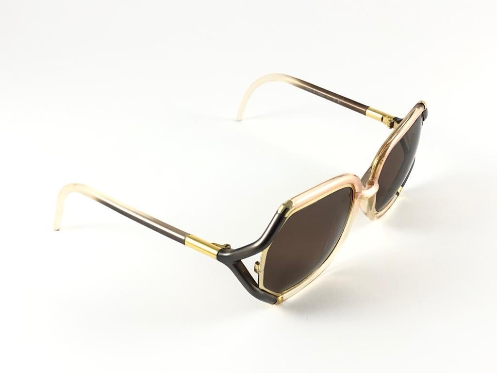 Brown Mint  Vintage Ted Lapidus Paris TL Rose Gold & Beige 1970 Sunglasses