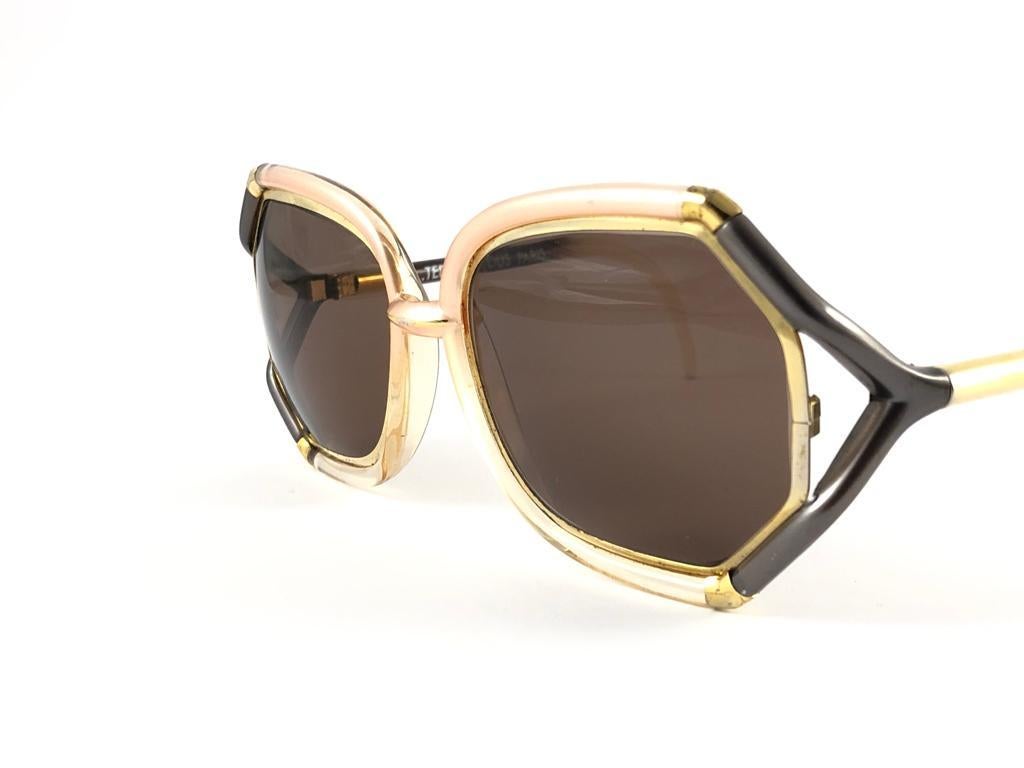 Mint  Vintage Ted Lapidus Paris TL Rose Gold & Beige 1970 Sunglasses 1