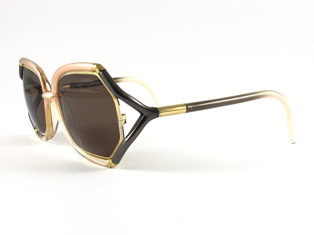 Mint  Vintage Ted Lapidus Paris TL Rose Gold & Beige 1970 Sunglasses 2