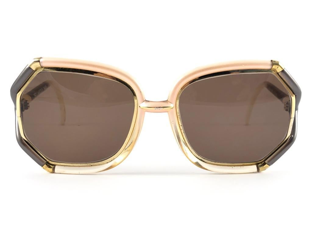 Mint  Vintage Ted Lapidus Paris TL Rose Gold & Beige 1970 Sunglasses 3