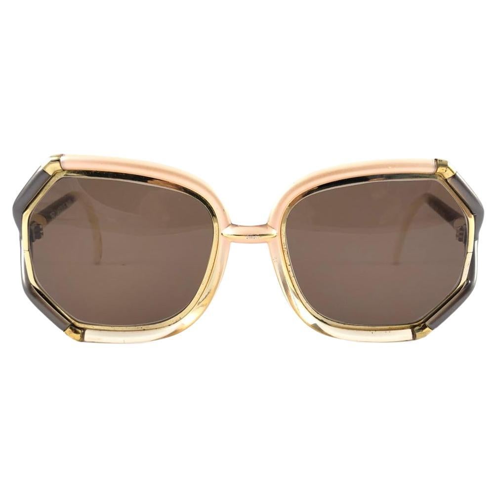 Mint  Vintage Ted Lapidus Paris TL Rose Gold & Beige 1970 Sunglasses