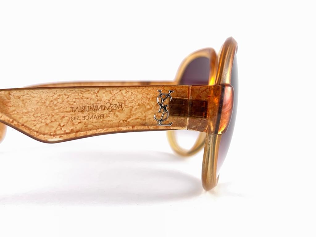 Women's Mint Vintage Yves Saint Laurent YSL 543 Translucent Amber 70s France Sunglasses  For Sale