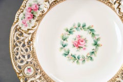 Minton 19th C Gilt Dessert Service 15 Pc. W/ Parian Figures Hand Painted Roses