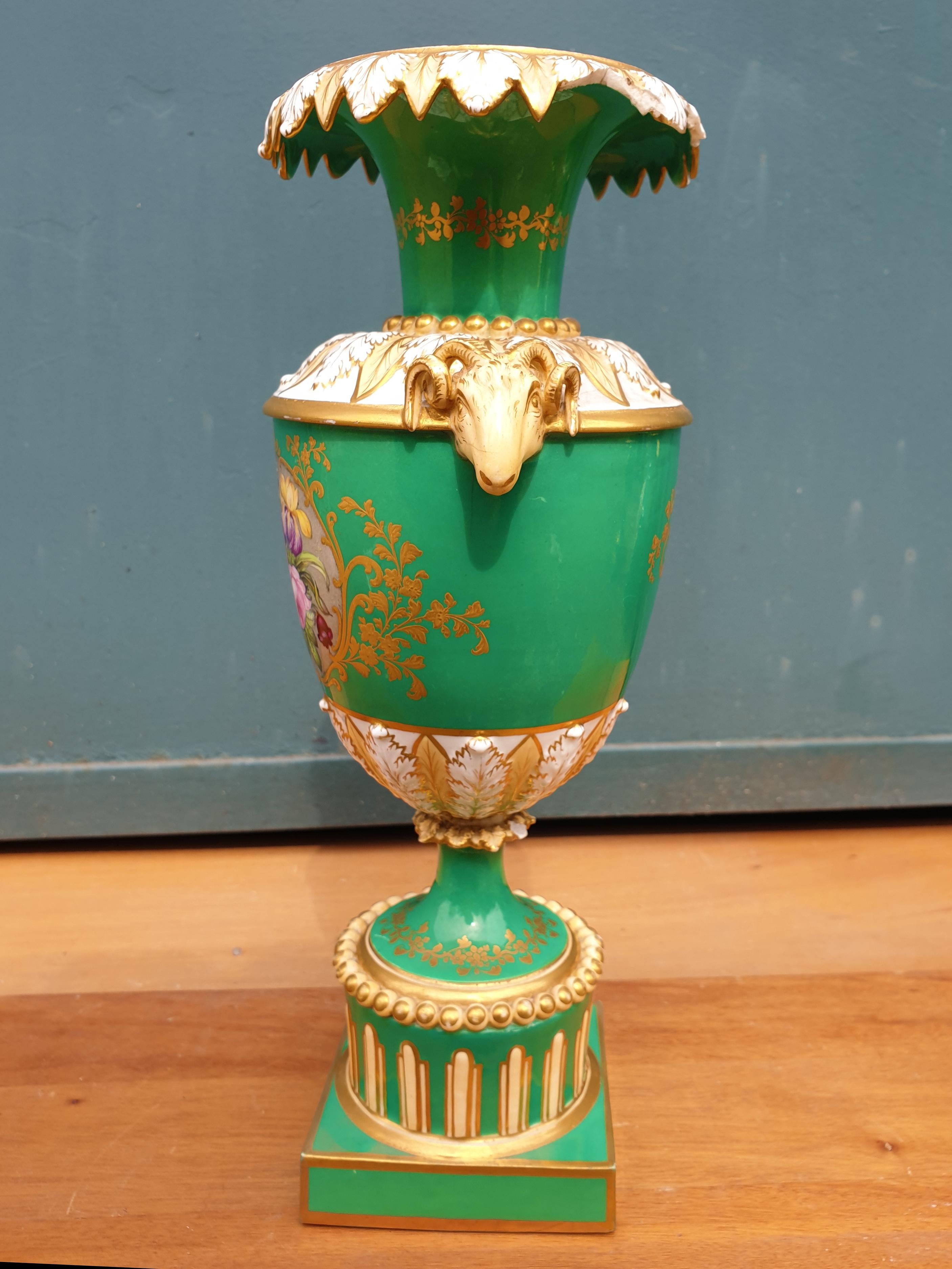 Minton 19th Century Rams Head Hand Painted Green Vase For Sale 6
