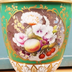 Minton 19th Century Rams Head Hand Painted Green Vase