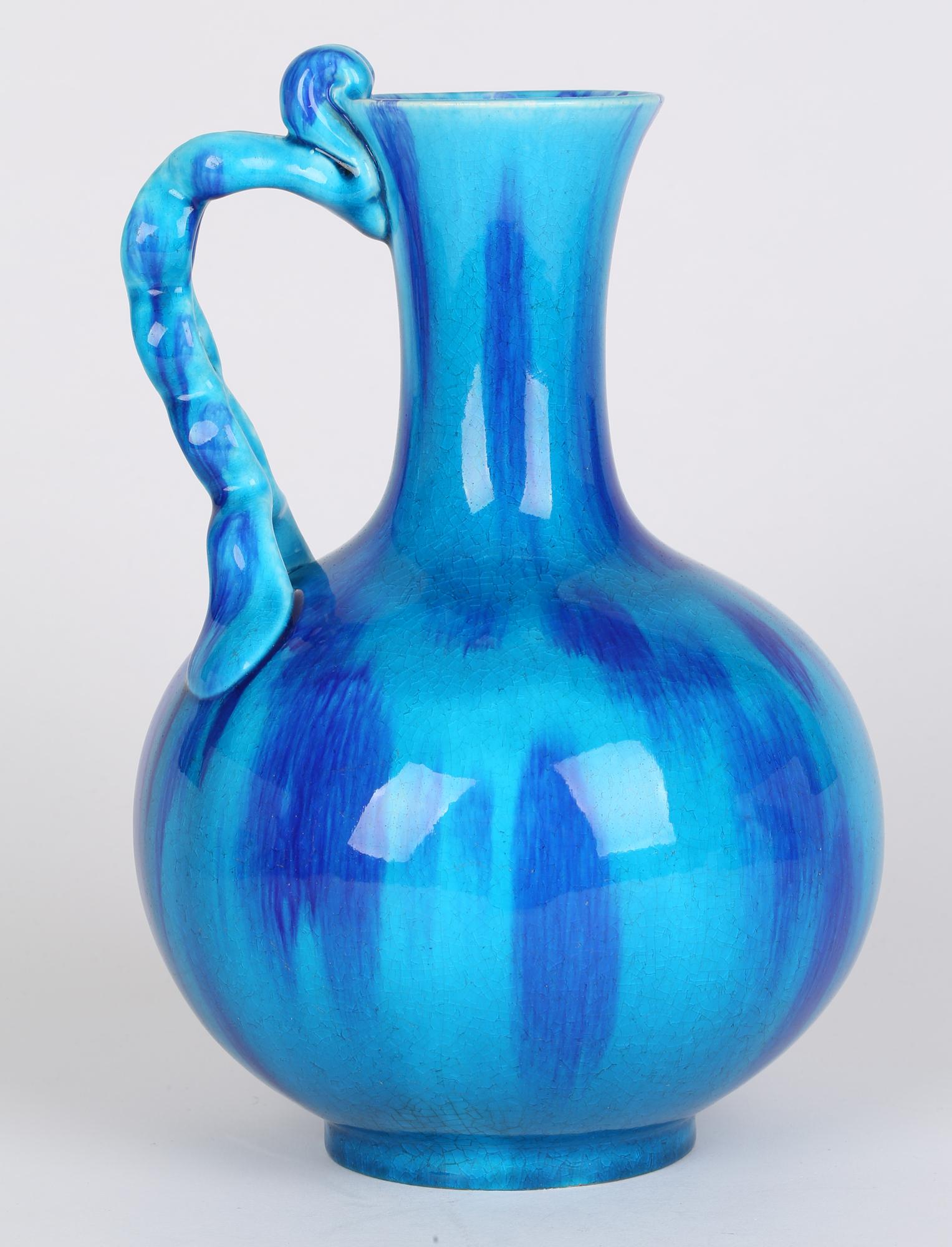 Minton Aesthetic Movement Blue & Turquoise Glazed Handled Art Pottery Vase 5