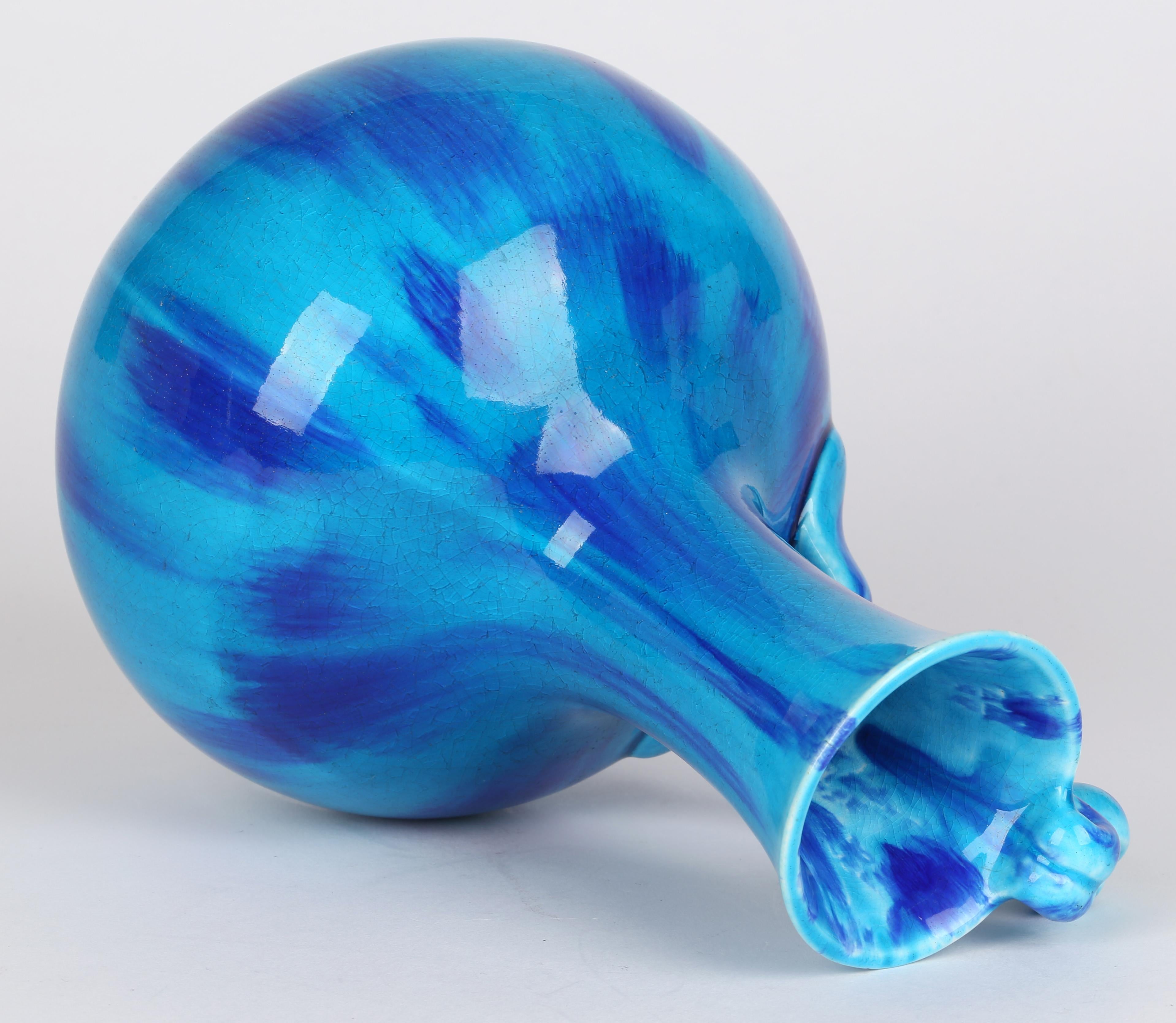 Minton Aesthetic Movement Blue & Turquoise Glazed Handled Art Pottery Vase 6