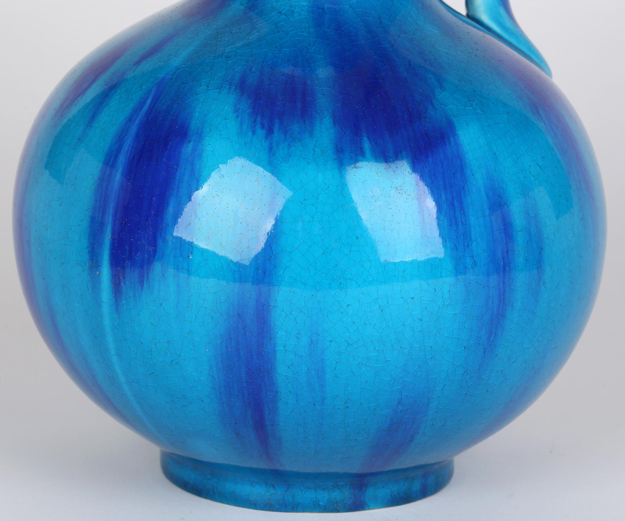 Minton Aesthetic Movement Blue & Turquoise Glazed Handled Art Pottery Vase 7