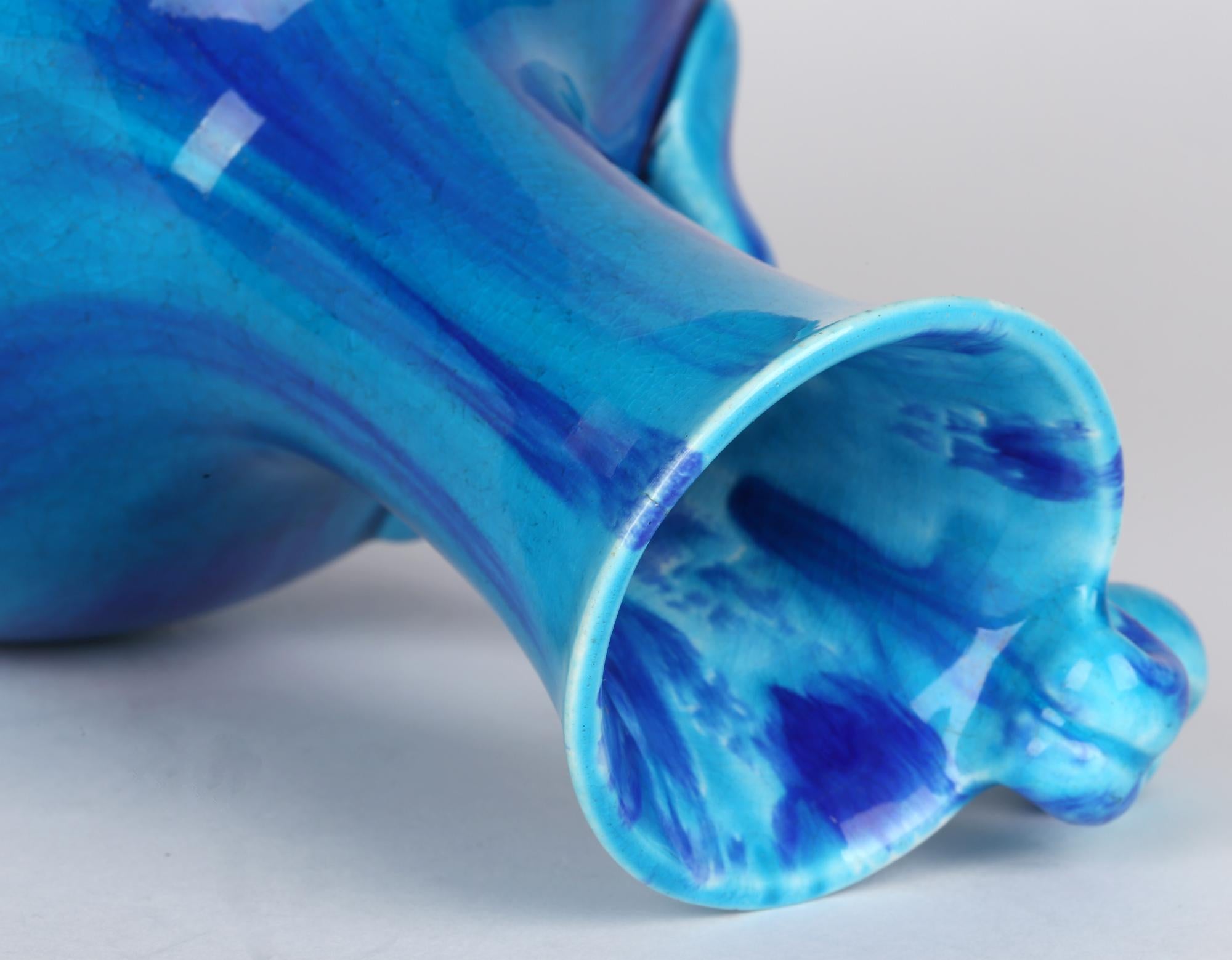 Minton Aesthetic Movement Blue & Turquoise Glazed Handled Art Pottery Vase 8