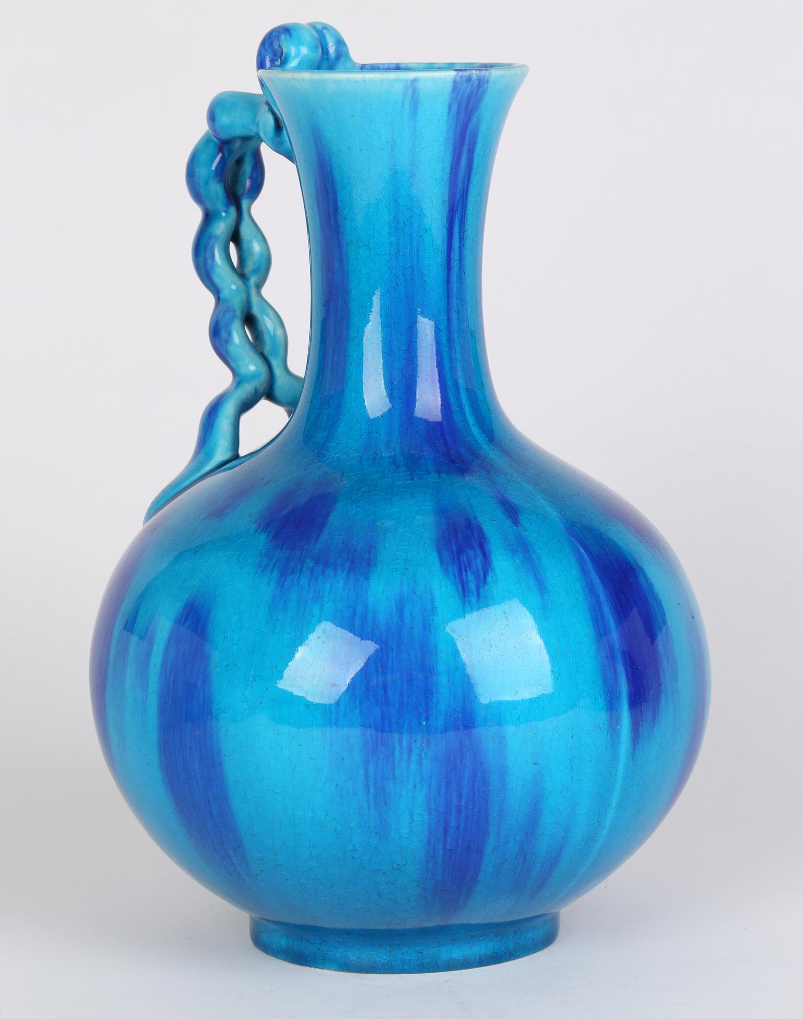 Minton Aesthetic Movement Blue & Turquoise Glazed Handled Art Pottery Vase 9
