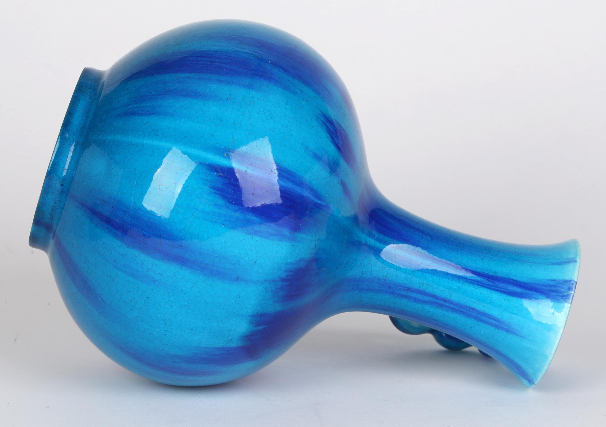 Minton Aesthetic Movement Blue & Turquoise Glazed Handled Art Pottery Vase 10