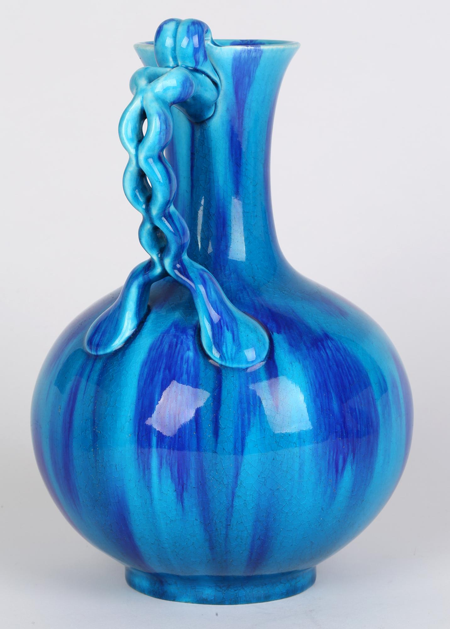 Minton Aesthetic Movement Blue & Turquoise Glazed Handled Art Pottery Vase 11