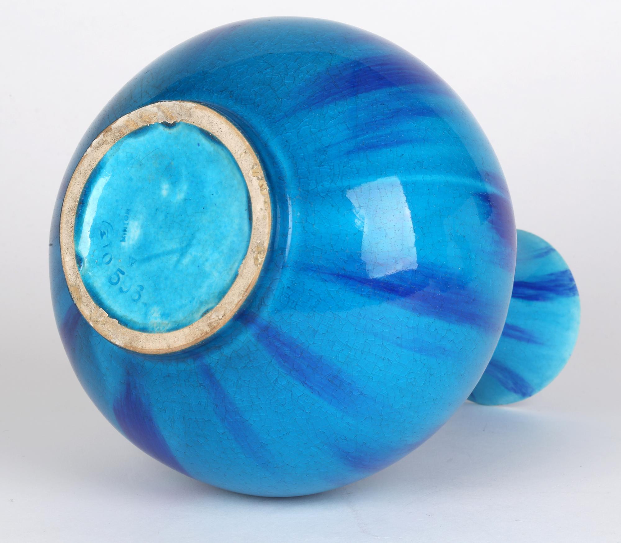 Minton Aesthetic Movement Blue & Turquoise Glazed Handled Art Pottery Vase 12