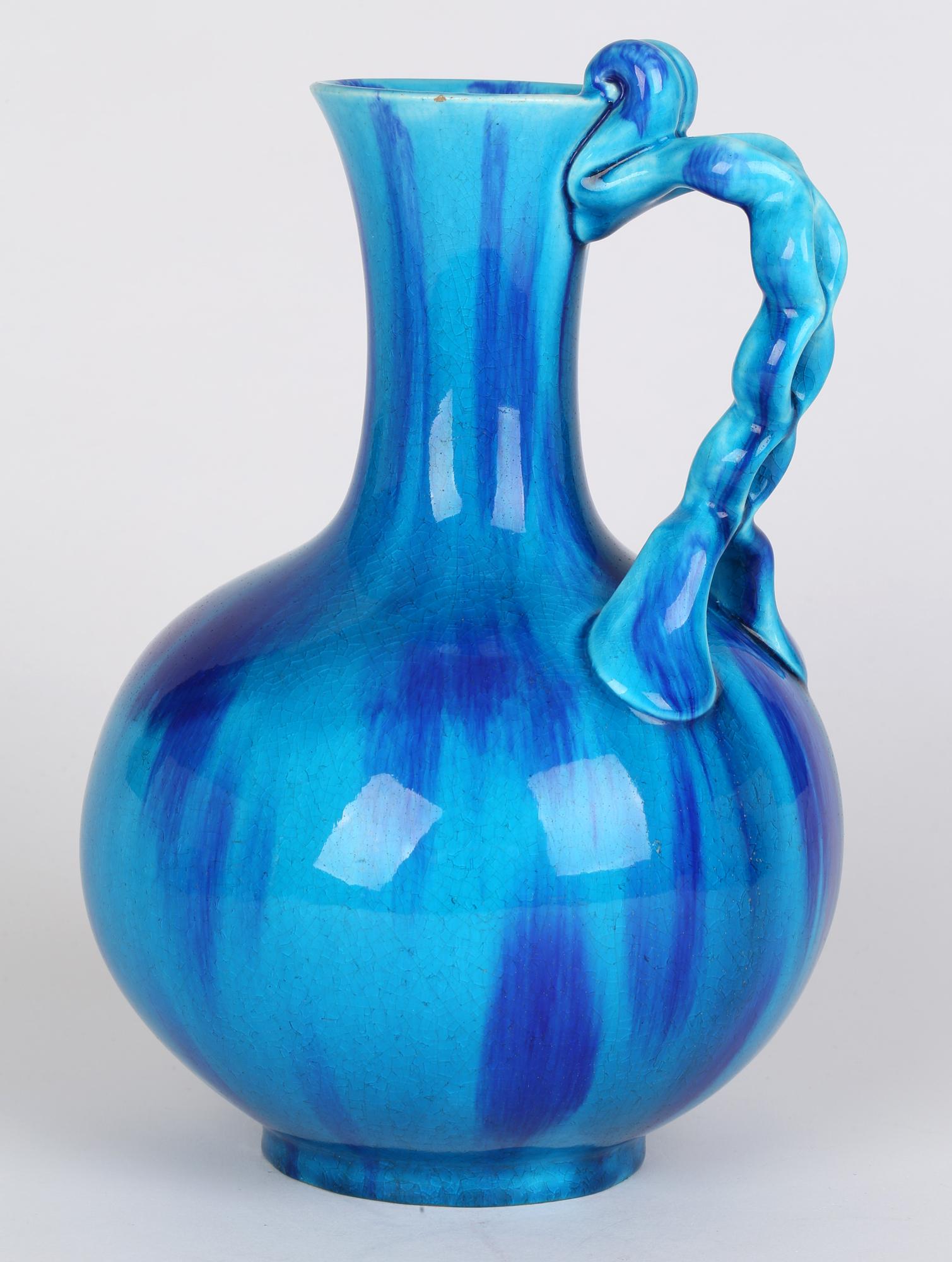 Minton Aesthetic Movement Blue & Turquoise Glazed Handled Art Pottery Vase 13