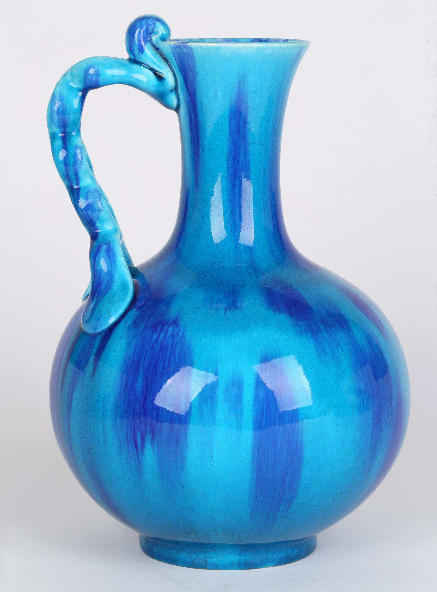 Minton Aesthetic Movement Blue & Turquoise Glazed Handled Art Pottery Vase 1