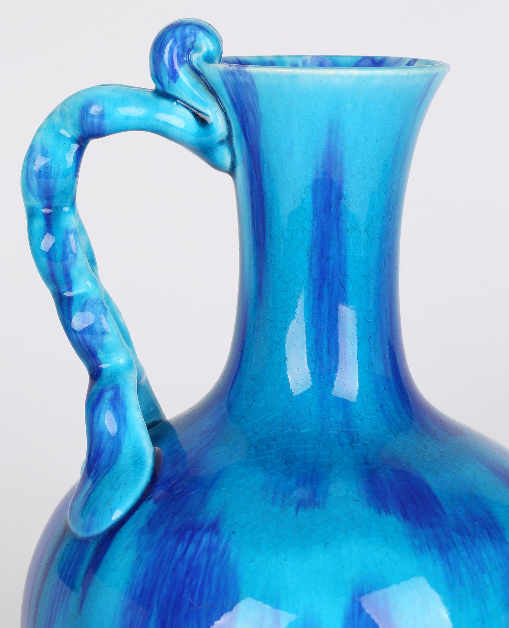 Minton Aesthetic Movement Blue & Turquoise Glazed Handled Art Pottery Vase 2