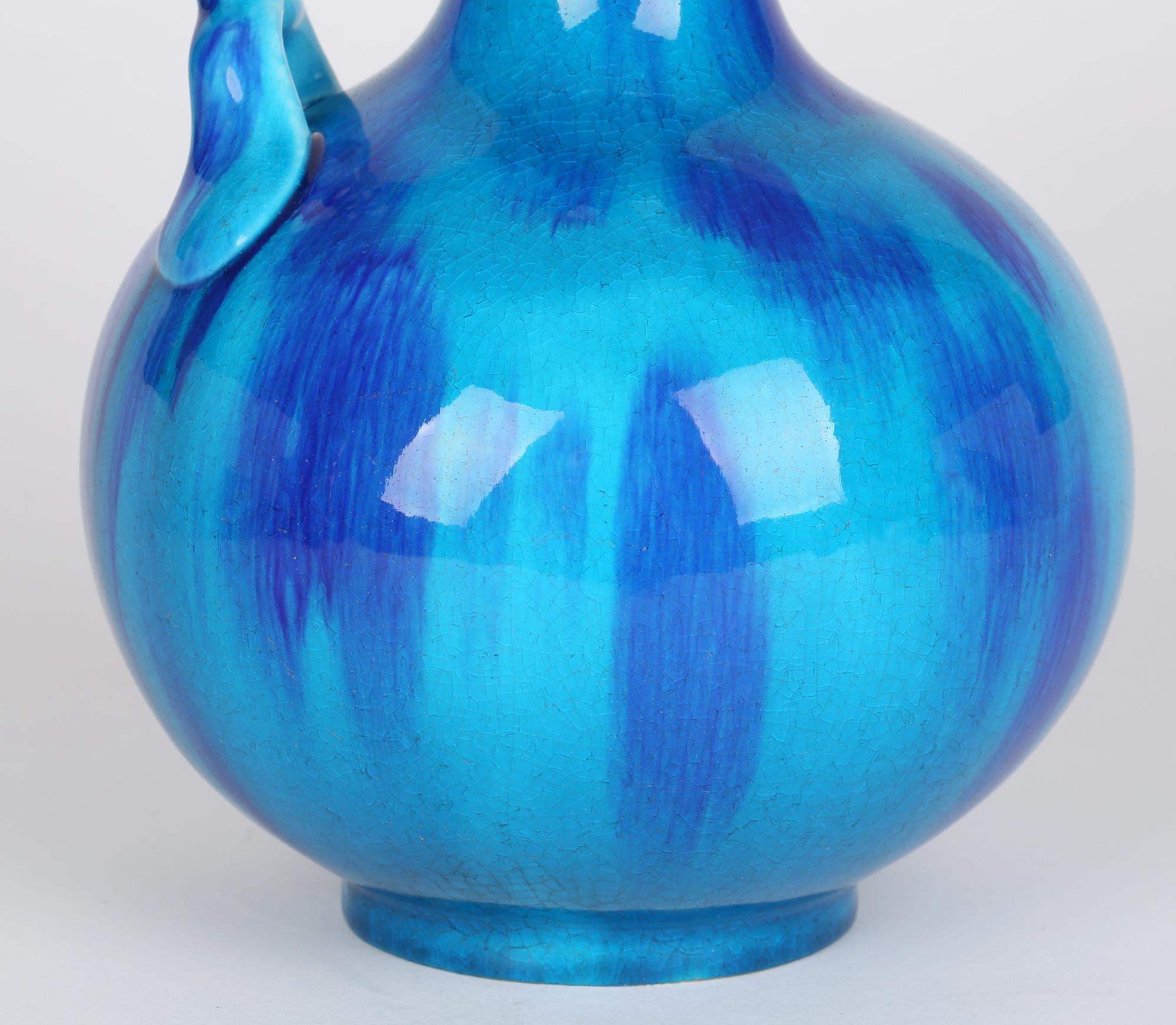 Minton Aesthetic Movement Blue & Turquoise Glazed Handled Art Pottery Vase 3